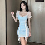Blue Slim Gathered Dress   HA2045
