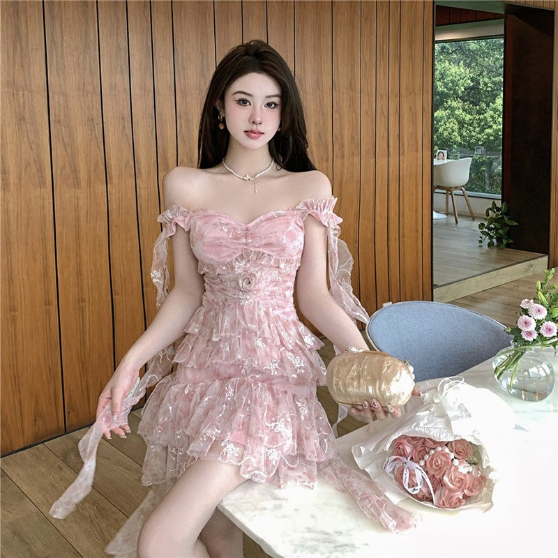 Embroidered High Waist Cake Dress   HA1894