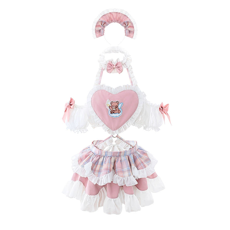 Sweet Plaid Halter Suspender Set   HA2154