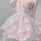 Pink Puffy Sling Floral Dress   HA1919
