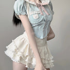 Doll collar top suspenders cake skirt sweet two-piece set   HA1955