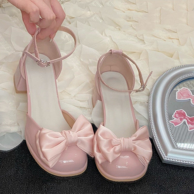 Sweet Bow Chunky Heel Mary Jane Shoes    HA1938