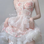 Pink Puffy Sling Floral Dress   HA1919