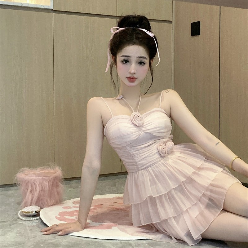 Halter neck waist slim suspender dress  HA1953