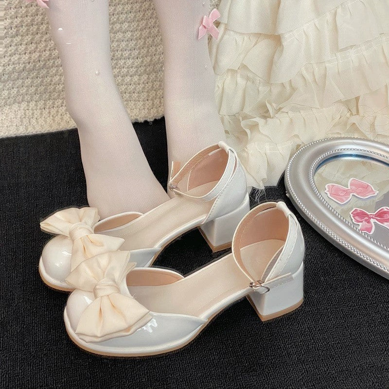 Sweet Bow Chunky Heel Mary Jane Shoes    HA1938