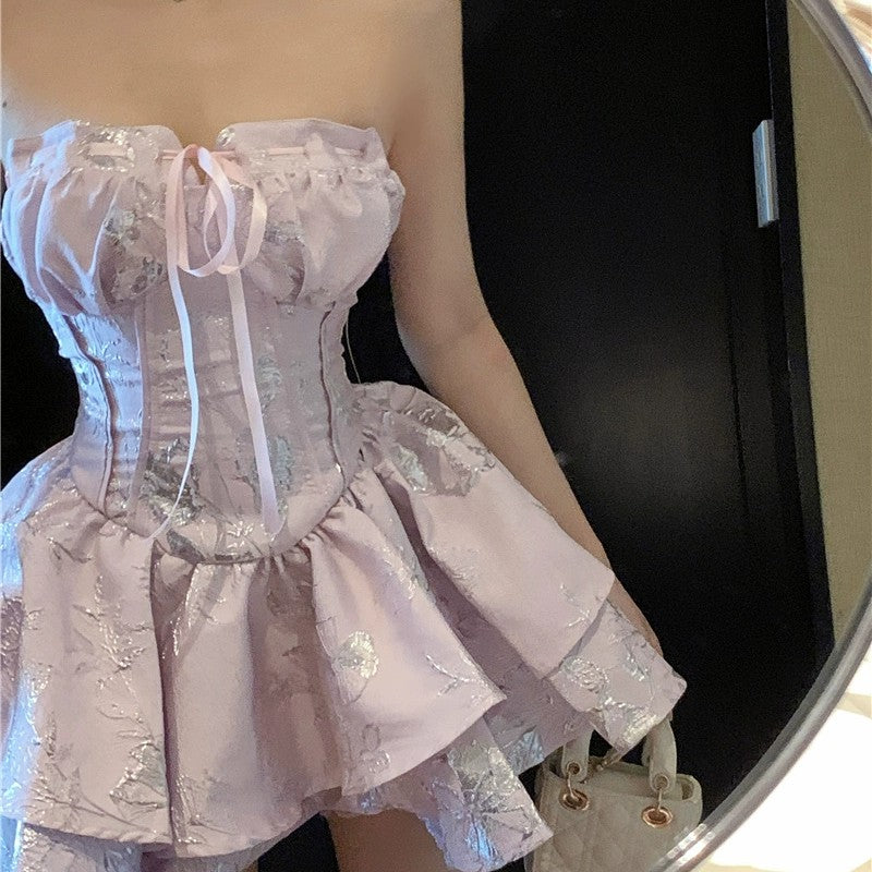 Slim Fit Jacquard Ruffle Dress  HA2118