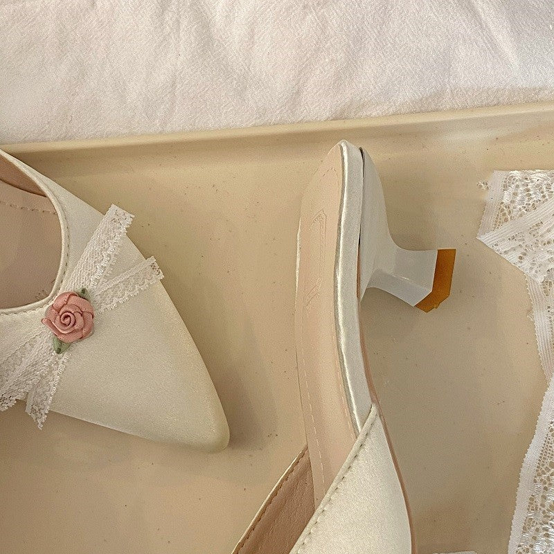 Satin Pointed Toe Low Heel Slides  HA1980