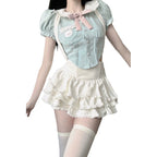 Doll collar top suspenders cake skirt sweet two-piece set   HA1955