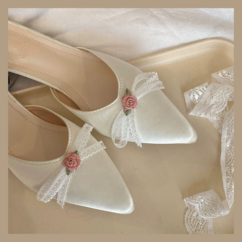 Satin Pointed Toe Low Heel Slides  HA1980