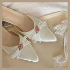 Satin Pointed Toe Low Heel Slides  HA1980