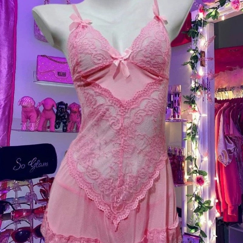 Mesh bowknot nightdress dress  HA2085