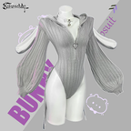 Chic Grey Bunny Ear Hoodie Bodysuit KO64