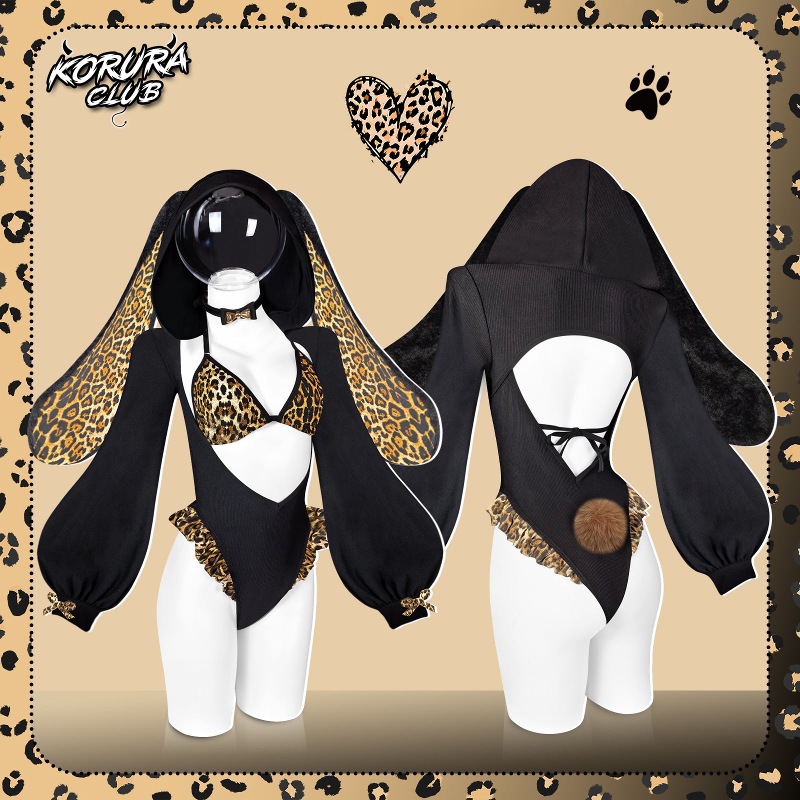 Pre-sale Leopard Print Bunny Cosplay Long-Sleeve Lingerie Set KO146