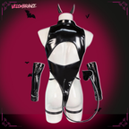 Devil Shiny Leather Strap Bodysuit （5-Piece Set）AS01