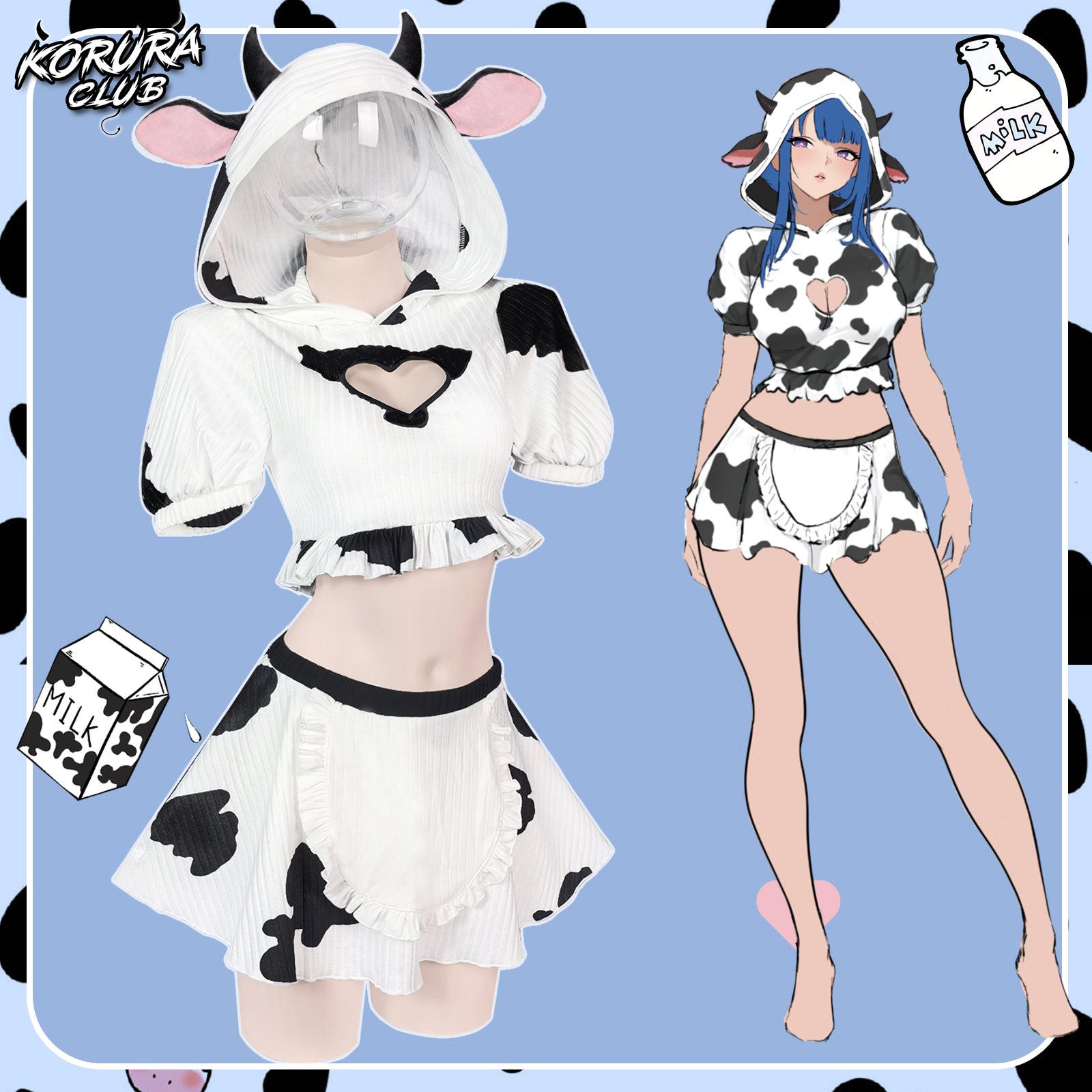 Pre- Sale Cosplay Cow Print Skirt Set KO155