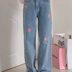 High-Rise Tulip Print Versatile Wide-Leg Pants   HA1073