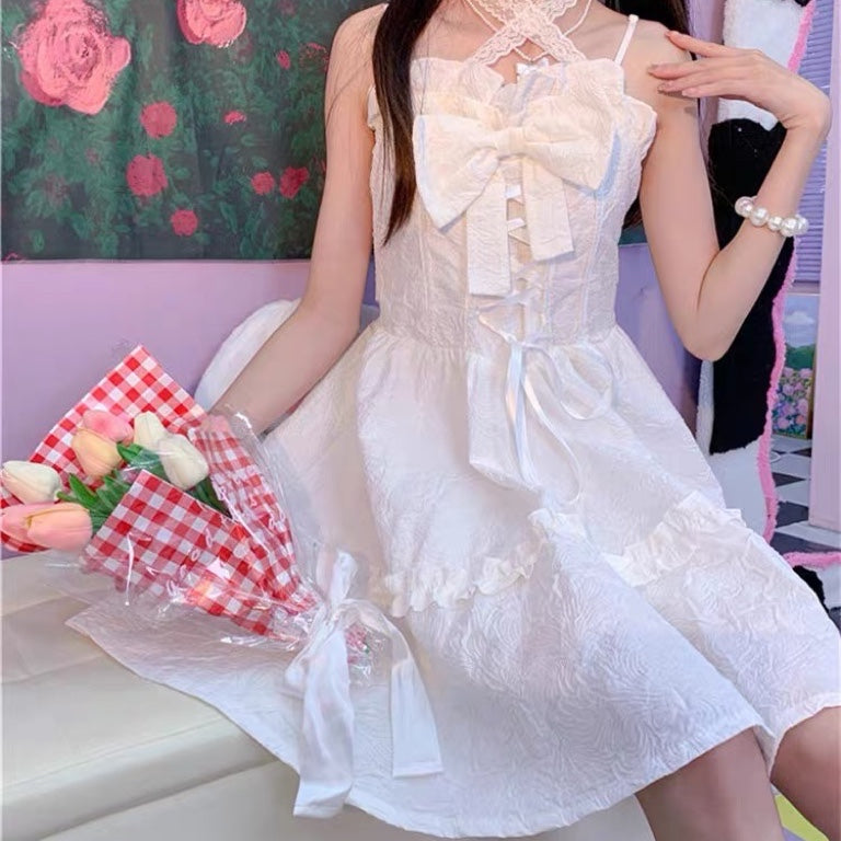 Sweet White Slip Dress Bow Dress  HA0757
