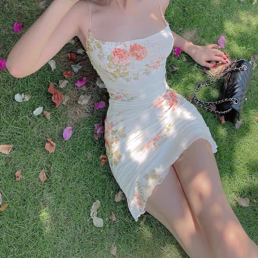 Mesh floral suspender dress HA1583
