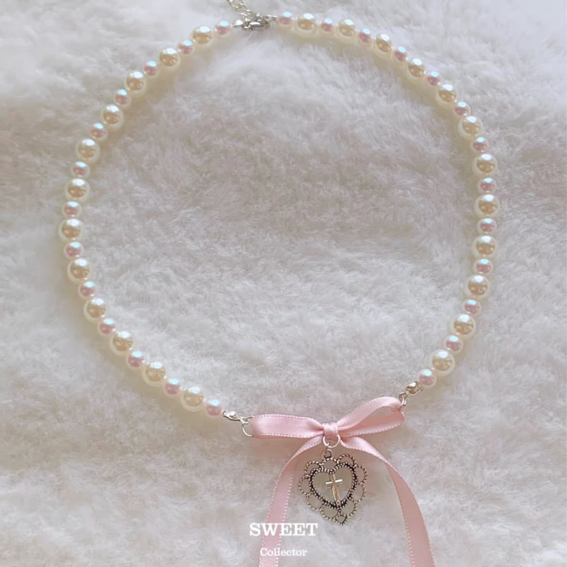 Girl heart pearl love cross HA1663