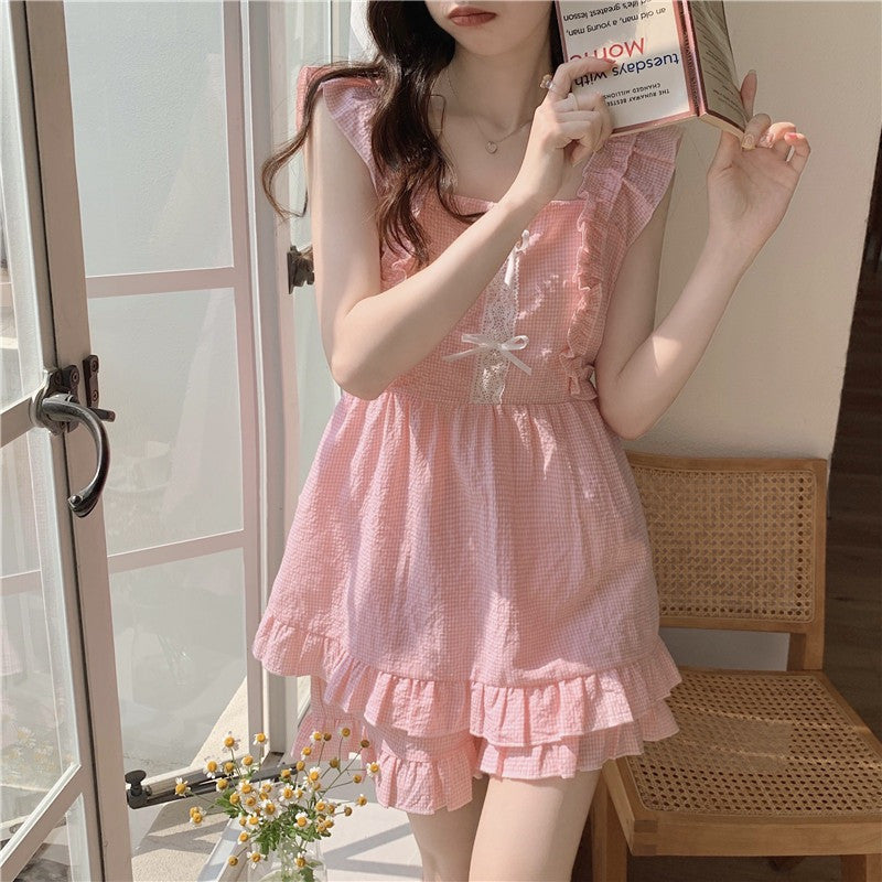 Cute pale pink pajamas nightdress loungewear   HA0833