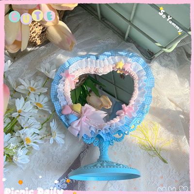 Plaid Lace Bow Heart Mirror    HA0754