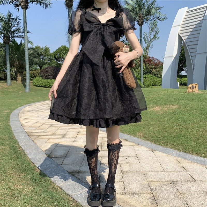Cute Bow Puff Sleeve Fairy Dress    HA0353