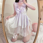 Bow knot home v-neck suspender nightdress    HA0891