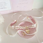 Heart Pendant Pearl Bow Necklace   HA1678