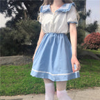 Blue Collar Contrast Short Sleeve Dress  HA0373