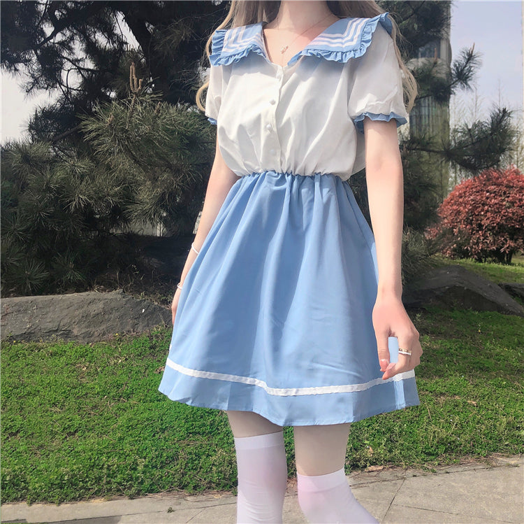 Blue Collar Contrast Short Sleeve Dress  HA0373