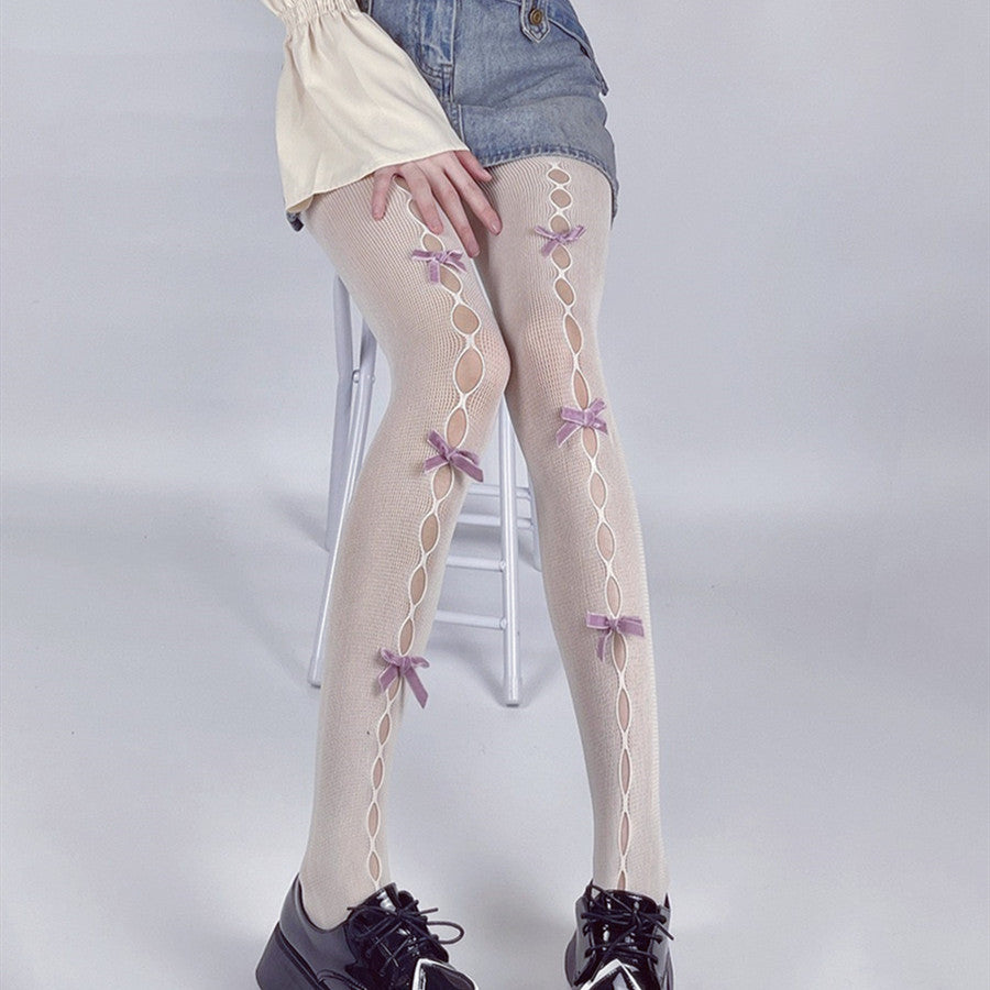 Sweet Girl Hollow Handmade Bow Net Socks  HA0865