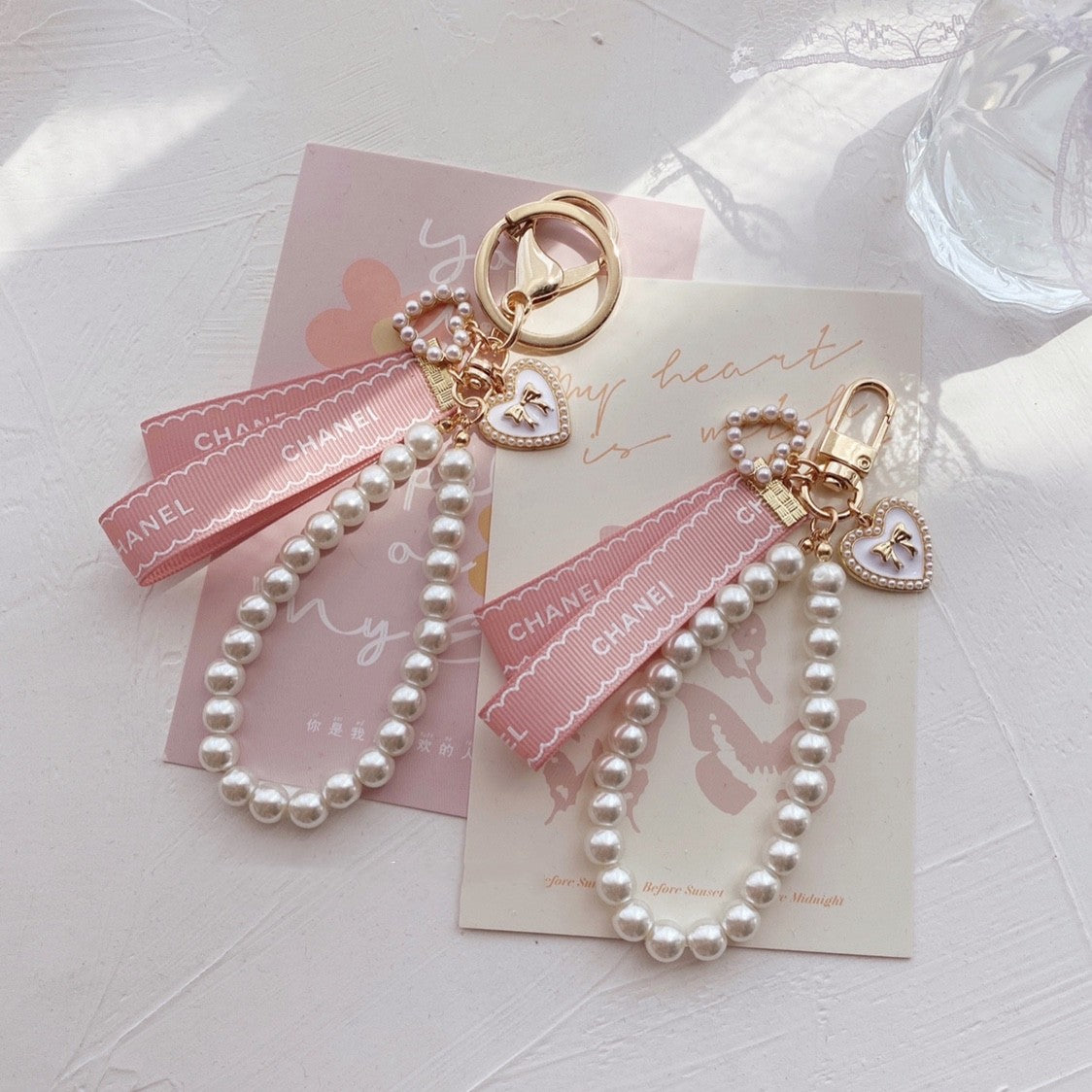 Ribbon Pearl Chain Keyring   HA1569