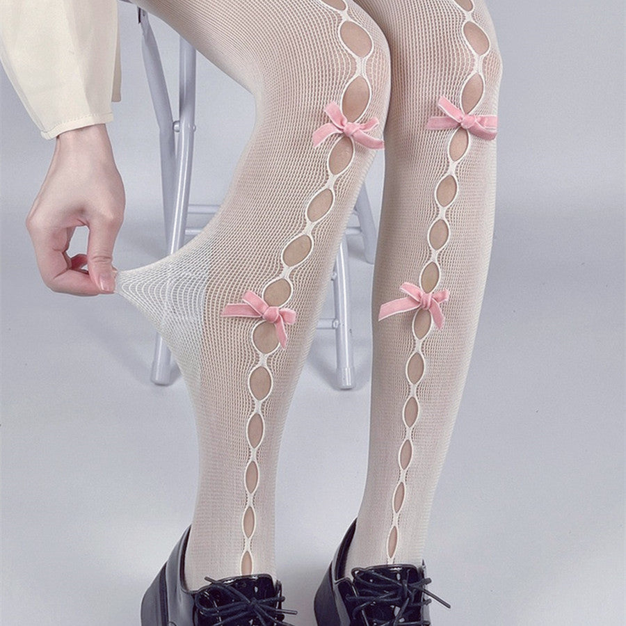 Sweet Girl Hollow Handmade Bow Net Socks  HA0865