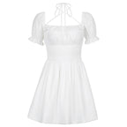 Square neck halterneck white A-line dress  HA0496