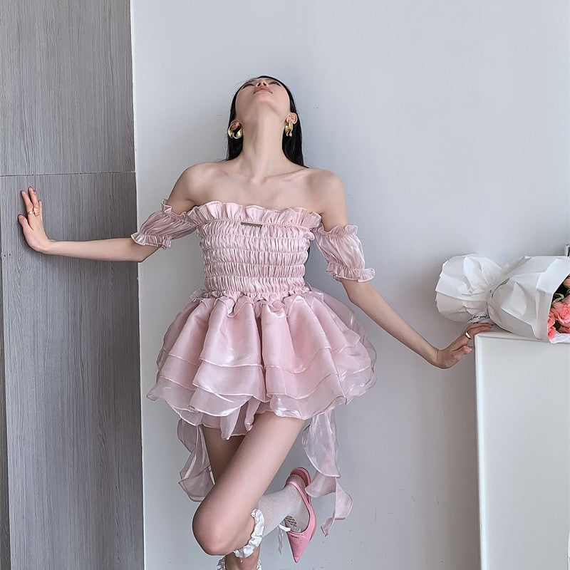 Sweet fluffy summer tube top dress  HA1629