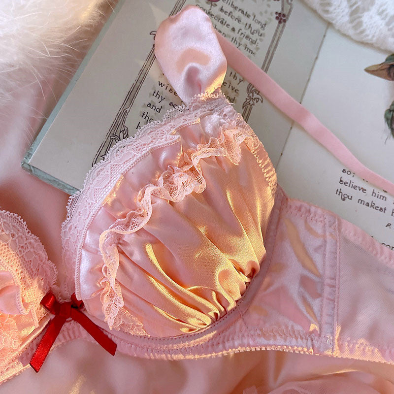 Pink lingerie lotus leaf bra set  HA0835