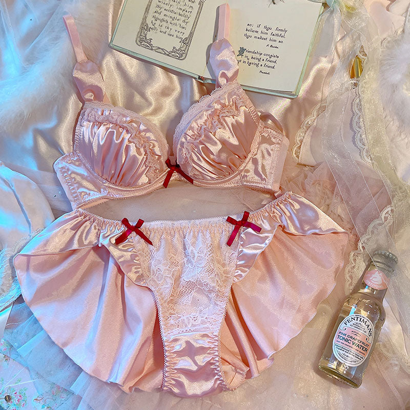 Pink lingerie lotus leaf bra set  HA0835