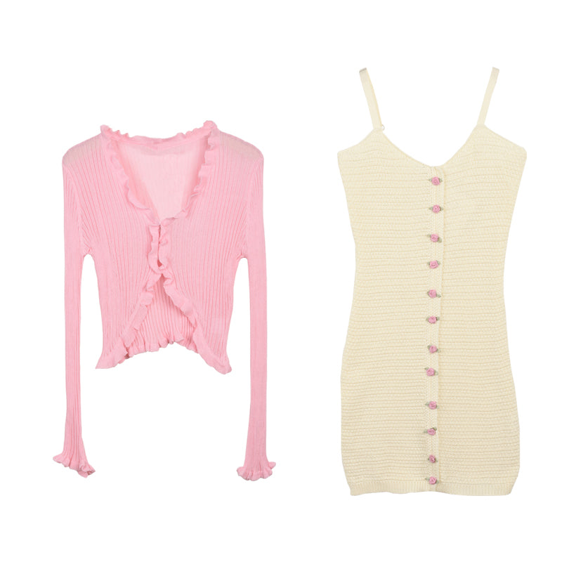 Sweet and Spicy Knit Jacket Slip Dress    HA0640