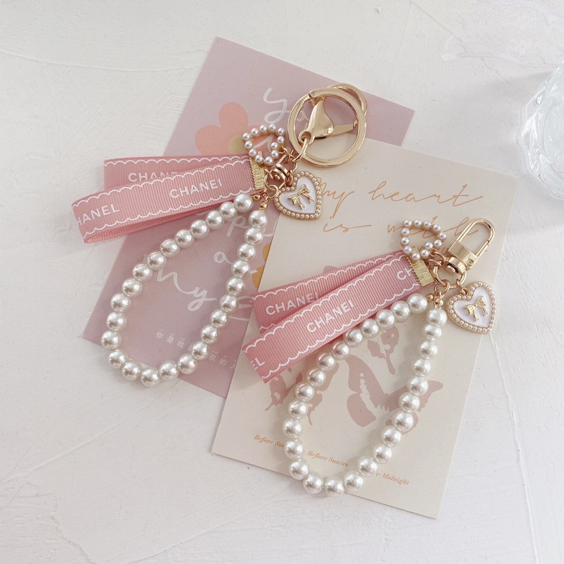 Ribbon Pearl Chain Keyring   HA1569