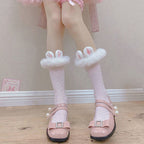 Solid Color Mid Tube Lolita White Socks  HA0810