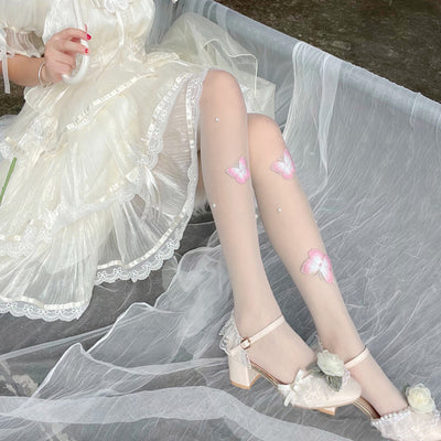 Pink and White Butterfly Socks    HA0539