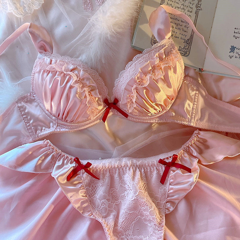 Pink lingerie lotus leaf bra set  HA0835