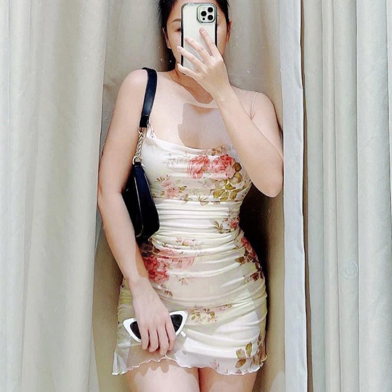 Mesh floral suspender dress HA1583