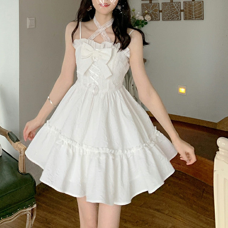 Sweet White Slip Dress Bow Dress  HA0757