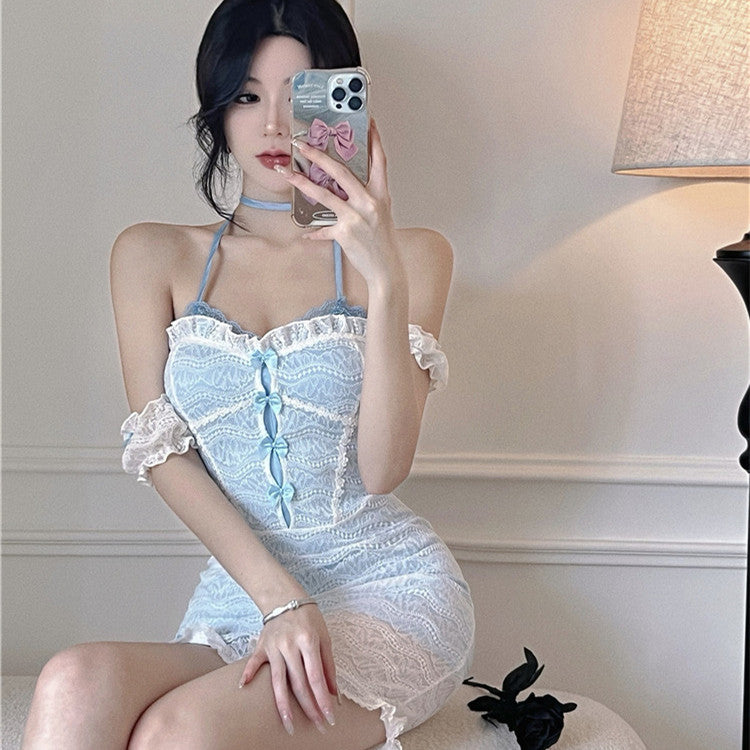 One-shoulder cutout short-sleeved dress   HA0822
