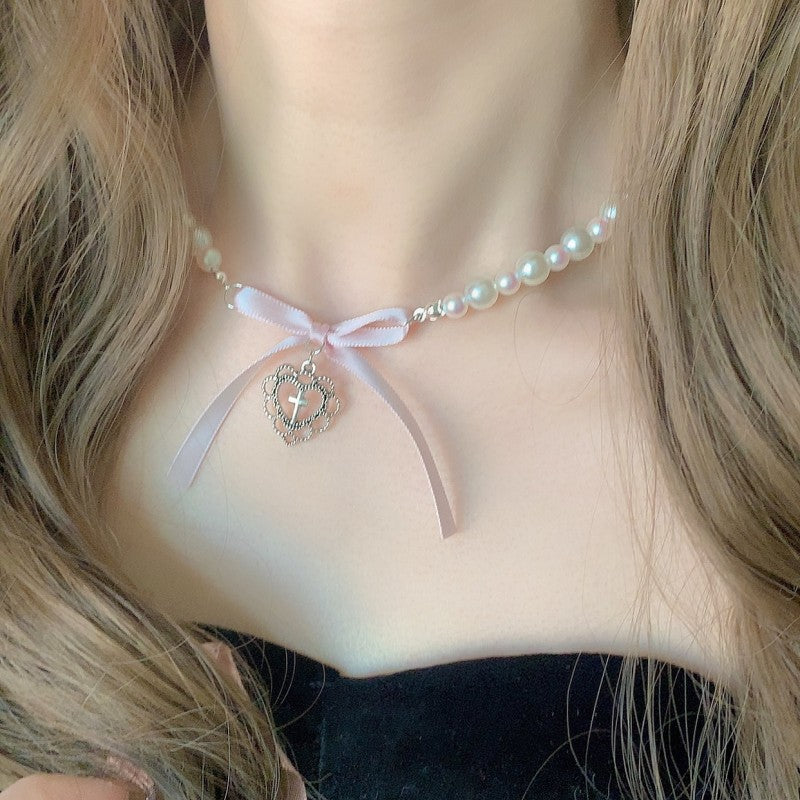 Girl heart pearl love cross HA1663