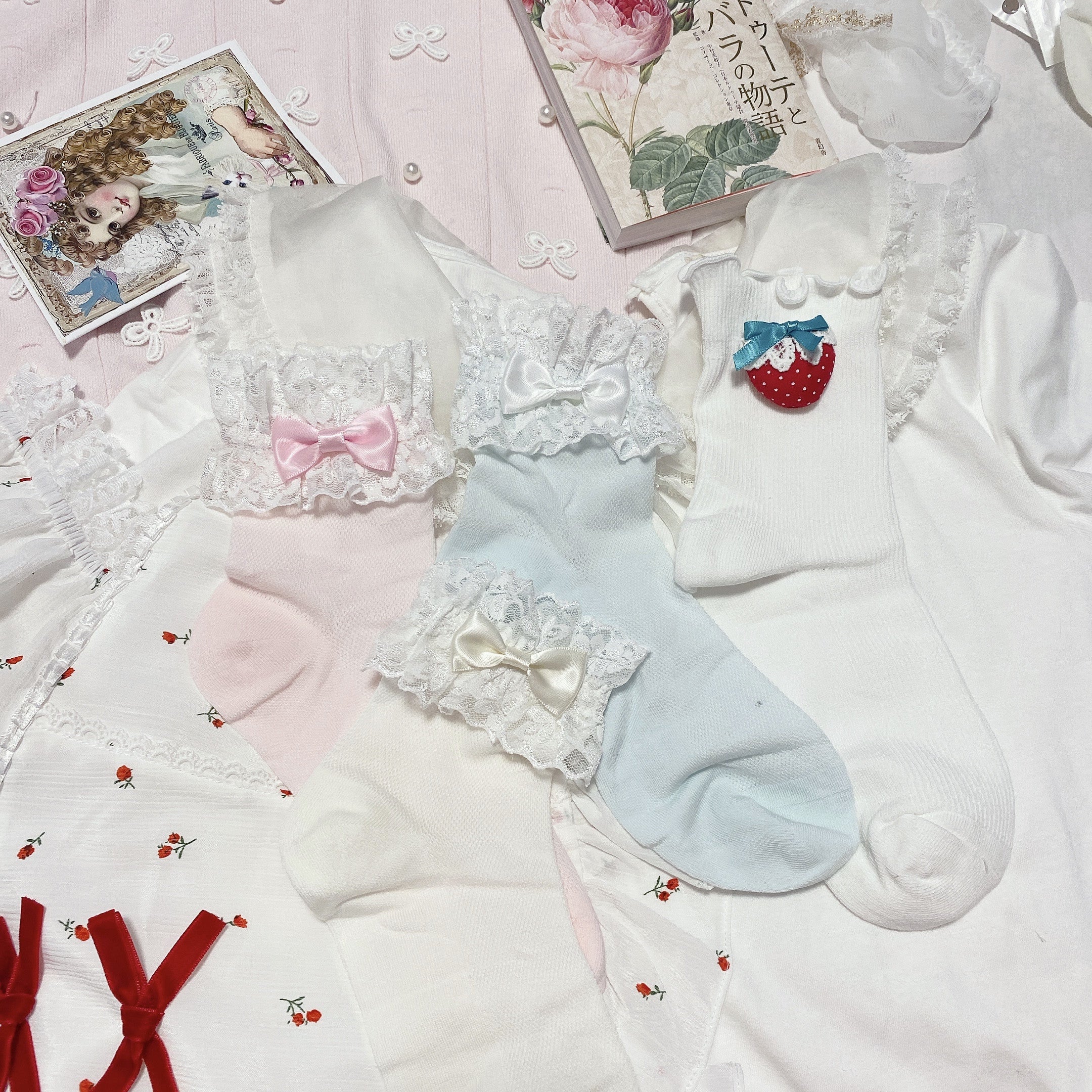 Lace lace bow cute girly socks  HA0753