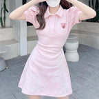 Waist-embroidered puff sleeve polo skirt    HA0695