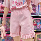 Cute Rabbit Short Sleeve T Lace Shorts Two Piece Set   HA1110
