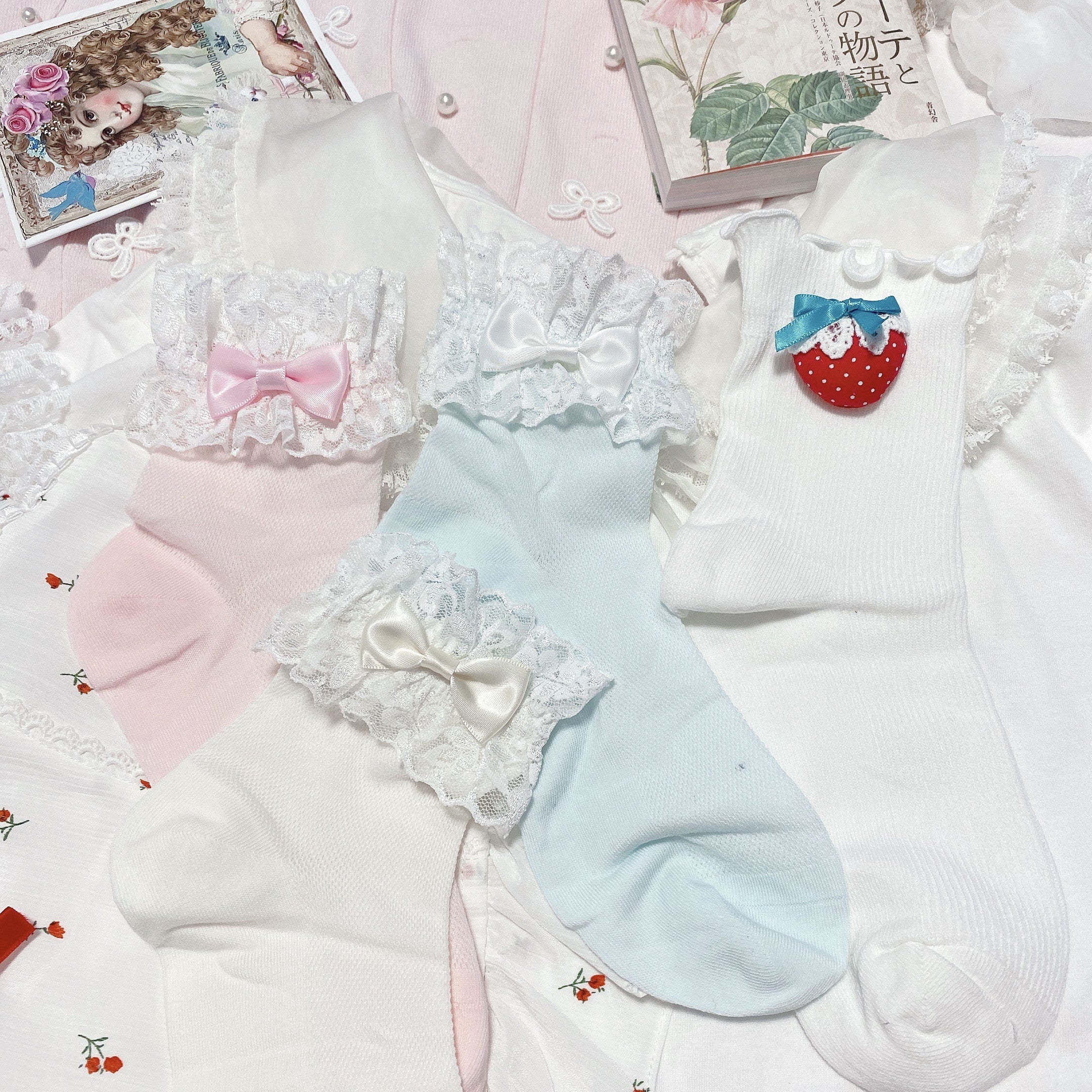 Lace lace bow cute girly socks  HA0753